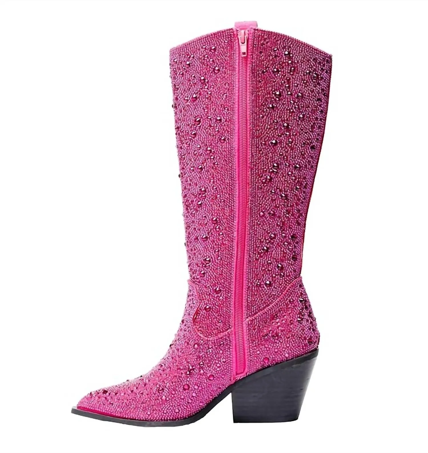 Women's Glitzy Rhinestone Boots In Fuchsia
