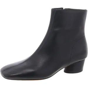 Womens Leather Block Heel Ankle Boots