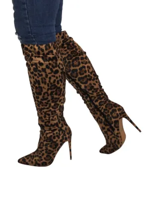 Women's Leopard Knee High Boots In Brown Multi