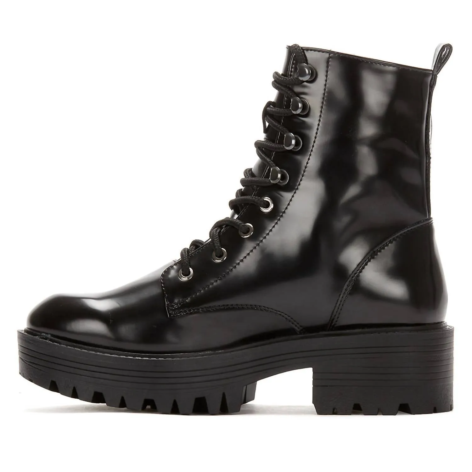 Women's Patent Combat Boots In Black