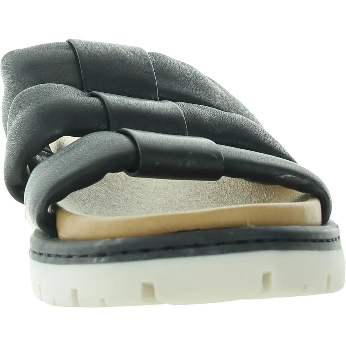 Womens Solid Leather Slide Sandals