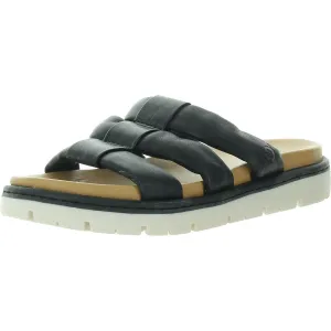 Womens Solid Leather Slide Sandals