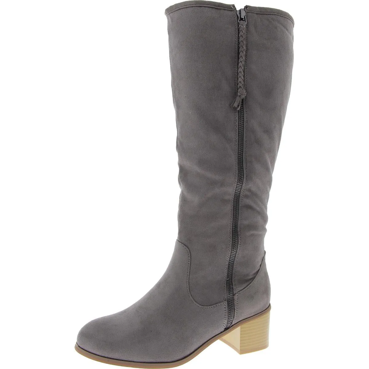 Womens Suede Block Heel Knee-High Boots