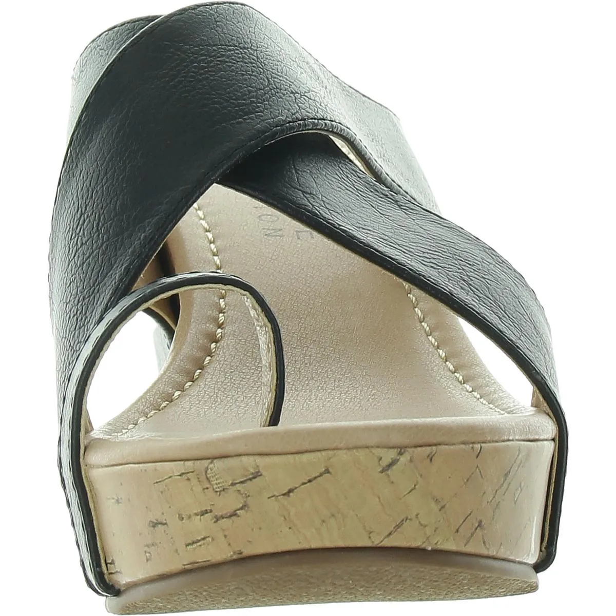 Womens Toe Loop Faux Leather Wedge Sandals