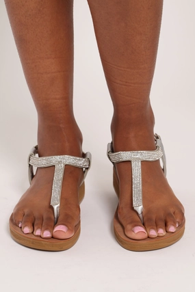 Yana Comfort Sole T-Strap Ankle Strap Sandal - Silver
